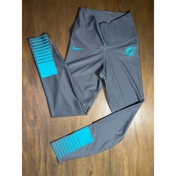 Nike Dri-fit Leggings Miami Dolphins Size S Gray Turquoise NFL Team Apparel - Picture 1 of 11